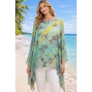 ART OF CLOTH Abstract Tunic Top Medium Assymmetrical Hem USA Boho -2861